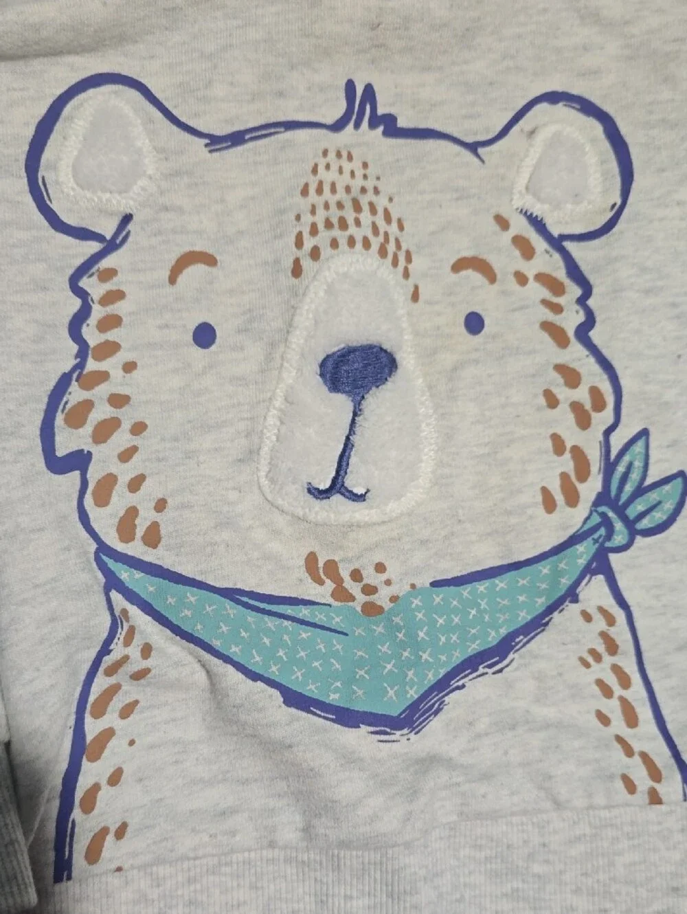 Carter's Heather Gray Bear Sweatshirt with Teal Bandana Accent